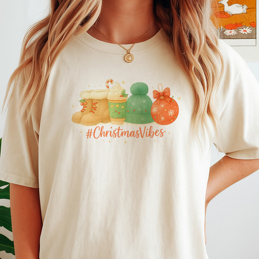 Christmas Vibes Shirt, Cozy Holiday Graphic Winter Aesthetic T-Shirt S-5XL