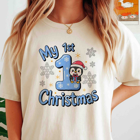 My 1st Christmas Shirt, Baby First Christmas Penguin Tee, Cute Winter Holiday Gift T-shirt S-5XL