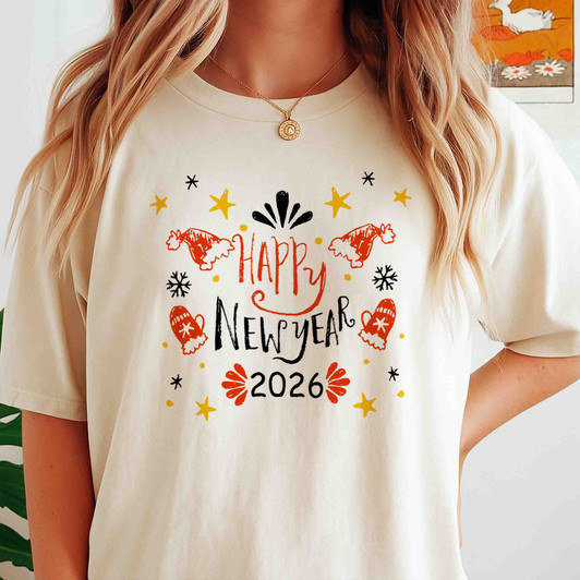 Happy New Year 2026 Shirt, Hand Drawn New Year Tee, Winter Festive Graphic Shirt, Holiday Celebration T Shirt, New Year Gift Unisex Tee S-5XL