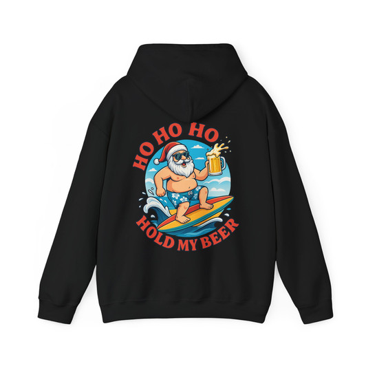 Funny Santa Surfing Shirt, Ho Ho Ho Hold My Beer Xmas Hoodie S-5XL