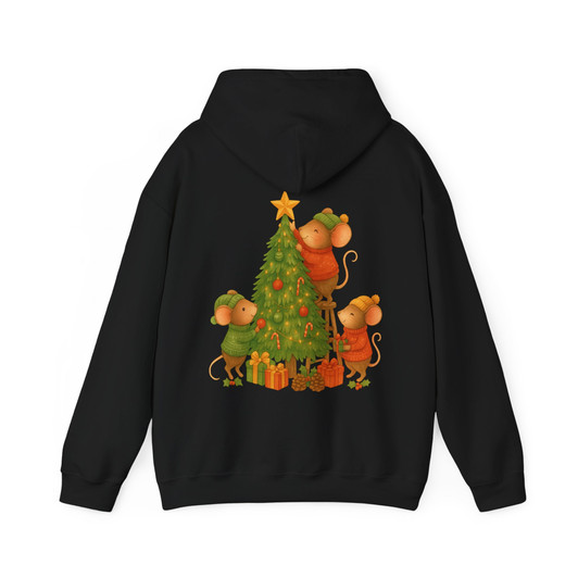Cute Christmas Mouse Shirt, Mouse Decorating Tree Whimsical Holiday Hoodie S-5XL
