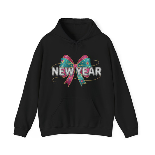 New Year Bow Shirt, Glitter New Year Tee, Sparkle Bow Graphic Shirt, Cute Holiday Party Shirt, Happy New Year Gift Hoodie S-5XL