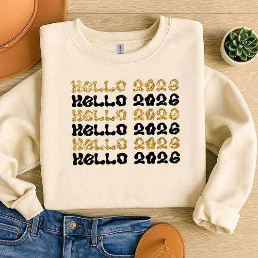 Hello 2026 Retro Glitter T Shirt, New Year Aesthetic Graphic Tee, Trendy Unisex Sweatshirt S-5XL
