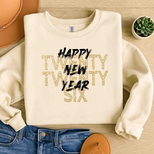 Happy Twenty Twenty Six Shirt, New Year 2026 Typography Tee, Modern NYE Minimal Sweatshirt S-5XL