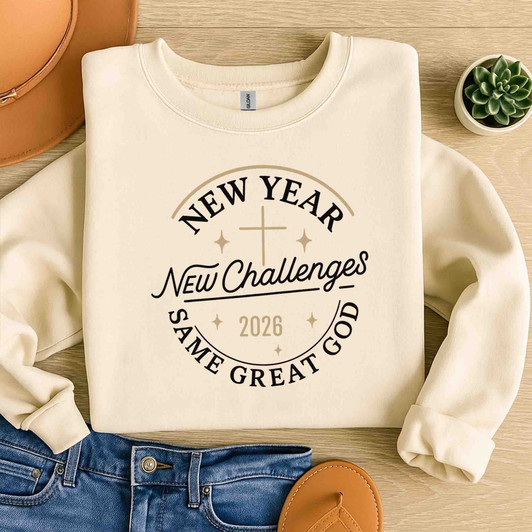 Christian New Year Shirt 2026, New Year New Challenges Same Great God Tee Sweatshirt S-5XL