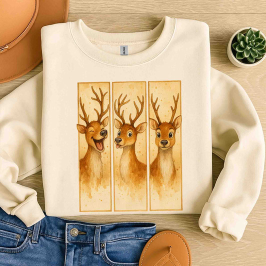 Cute Reindeer Christmas Shirt, Baby Deer Bow Tee, Holiday Graphic Sweatshirt S-5XL