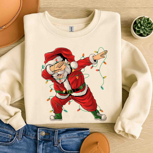 Dabbing Santa Christmas Shirt, Funny Santa Lights Xmas Graphic Sweatshirt S-5XL