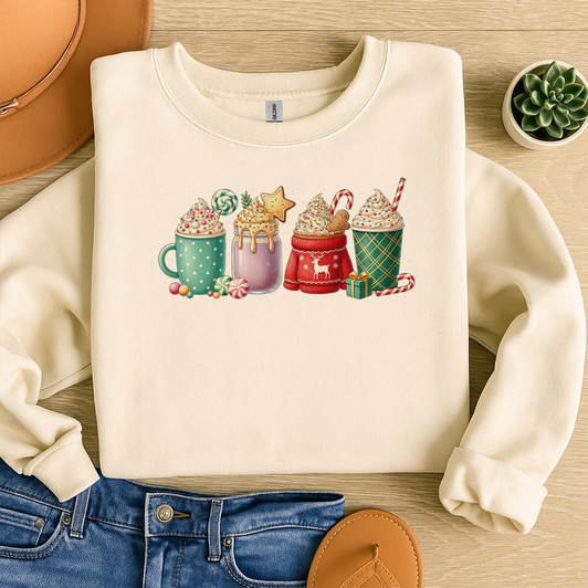 Christmas Coffee Mugs Shirt, Festive Holiday Drinks Cocoa Sweatshirt S-5XL