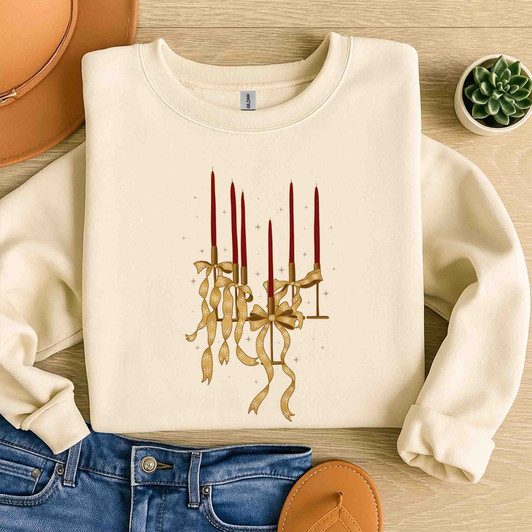 Elegant Christmas Candle Shirt, Vintage Holiday Candles Art Tee, Minimal Festive Design Sweatshirt S-5XL