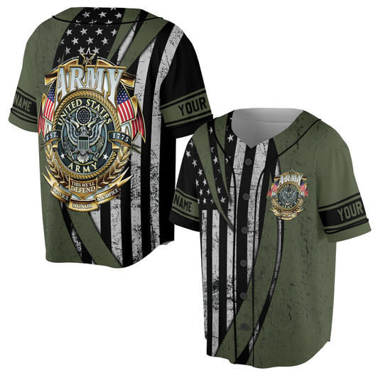 Custom name Veteran US ARMY America Flag Pattern Baseball Jersey S-5XL