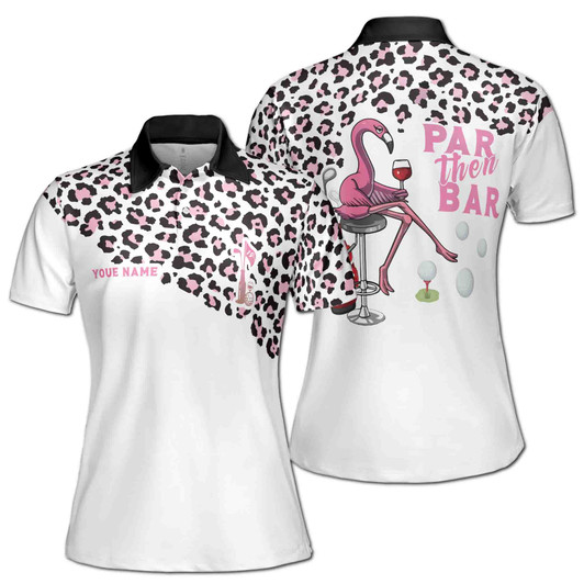 Custom Funny Flamingo Golf Polo, Personalized Par Then Bar Women's Polo Shirt S-5XL