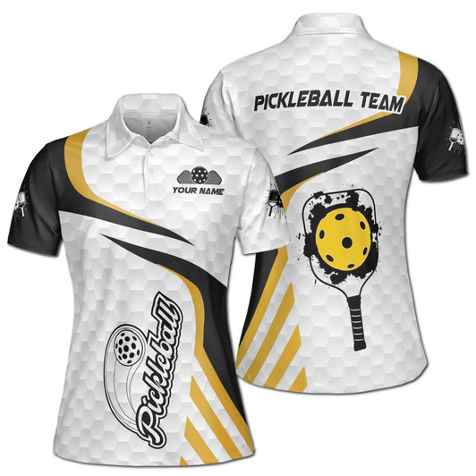 Custom Pickleball Team Polo for Women, Black Yellow Sport Print, Women's Polo Shirt S-5XL