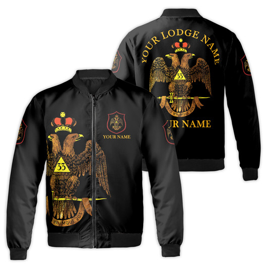 Custom Name Rite of Scottish Deus Meumque Jus Degree Emblem Masonic Unisex Bomber Jacket S-5XL