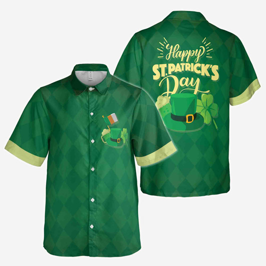 Happy St. Pattrick's Day Irish Leprechaun Ireland Flag Shamrock Button Down Shirt S-5XL