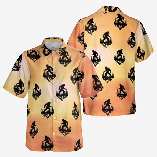 Funny Bigfoot Sasquatch Silhouette In the Jungle Button Down Shirt S-5XL