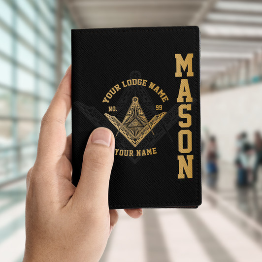 Custom Masonic Symbol Afterimage Leather Passport Wallet