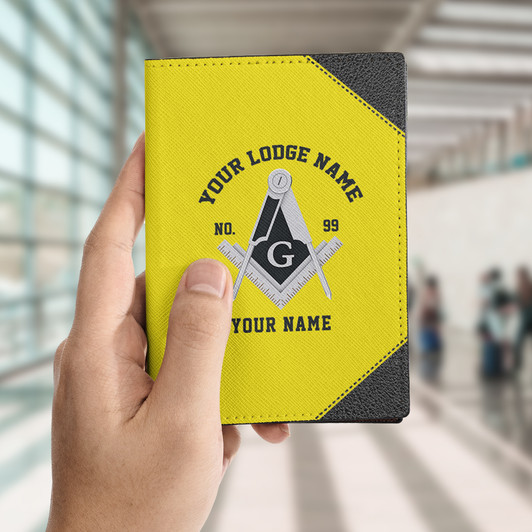 Custom Masonic Simple Black White Yellow Leather Wallet