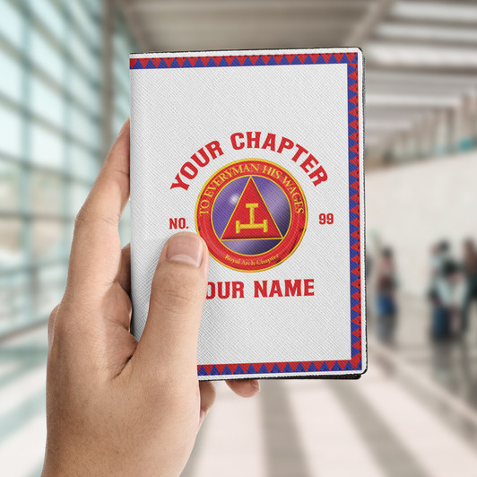 Custom Name Royal Arch Circle Emblem Triangle White Leather Passport Wallet