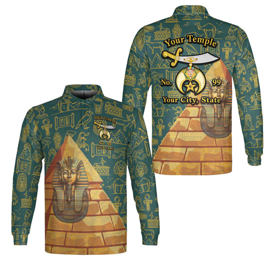 Customized Noble Shriners With Pyramid Desert Long Sleeve Polo Shirt S-5XL