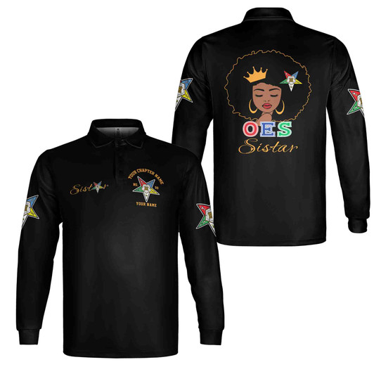 Customized OES Sistar Custom Order of the Eastern Star Long Sleeve Polo Shirt S-5XL