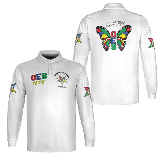 Personalized Order of The Eastern Star OES Sistar Long Sleeve Polo Shirt S-5XL