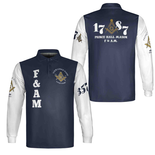 Customized Prince Hall Mason F&AM 1787 Freemasonry Long Sleeve Polo Shirt S-5XL