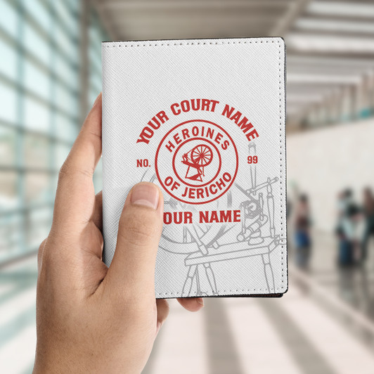 Custom Heroines of Jericho Spinning Wheel White Leather Passport Wallet
