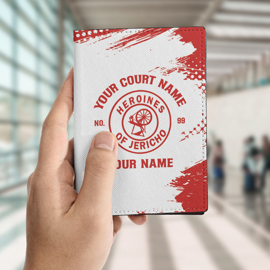 Custom Heroines Of Jericho Symbol Face Mask White Red Leather Passport Wallet