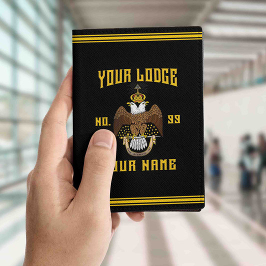 Custom Wings Down 33 Lines Black Yellow Leather Passport Wallet