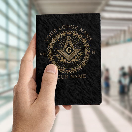 Custom Masonic Symbol Mason Branch And Stars Black Gold Leather Passport Wallet