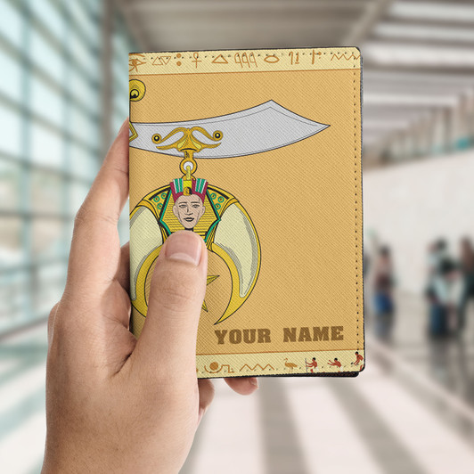 Custom Shriners Symbol Masonic Egyptian Pattern Sandy Leather Passport Wallet