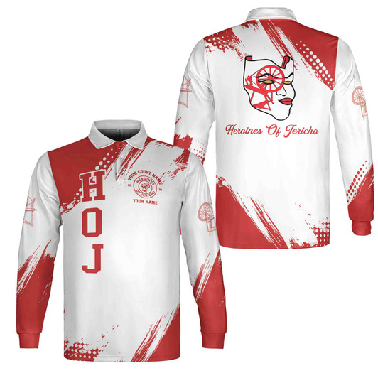Customized HOJ Heroines Of Jericho Custom Your Court Long Sleeve Polo Shirt S-5XL