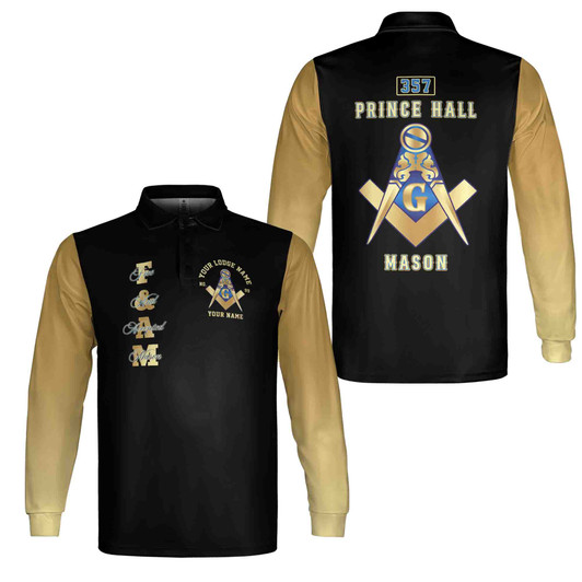 Customized Prince Hall Mason F&AM 357 Freemasonry Long Sleeve Polo Shirt S-5XL