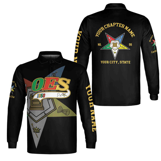 Personalized Multi-color Order of the Eastern Star OES Long Sleeve Polo Shirt S-5XL