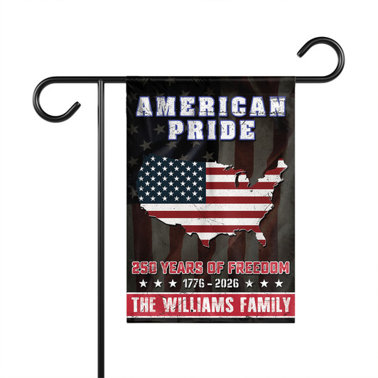 Personalized US State Garden Flag 250 Years Freedom Patriotic Custom Family Name