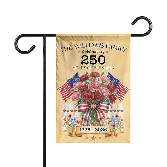 Personalized Patriotic Flower Garden Flag 250 Years 1776-2026 Family Name