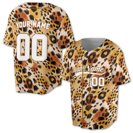 Custom Leopard Cheetah Animal Print Baseball Jersey- Personalized Name & Number - Adult, Youth, Kid.