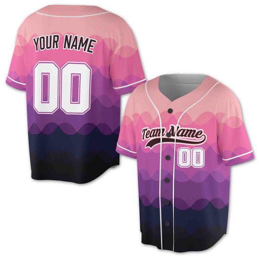 Custom  Orange and Burgundy Wavy Ombre Gradient Baseball Jersey - Personalized Name & Number - Adult, Youth, Kid.