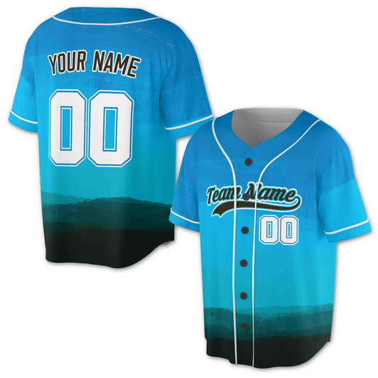 Custom Green and Yellow Ombre Watercolor Pattern with White Piping Baseball Jersey - Personalized Name & Number - Adult, Youth, Kid.