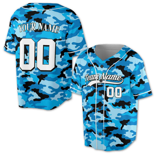 Custom Green Camo with White Piping Baseball Jersey - Personalized Name & Number - Adult, Youth, Kid.