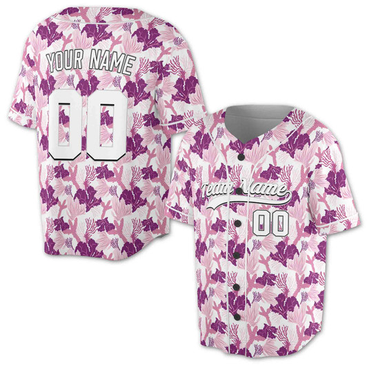Custom Purple Pink Floral Coral Baseball Jersey - Personalized Name, Team & Number - Adult, Youth, Kid