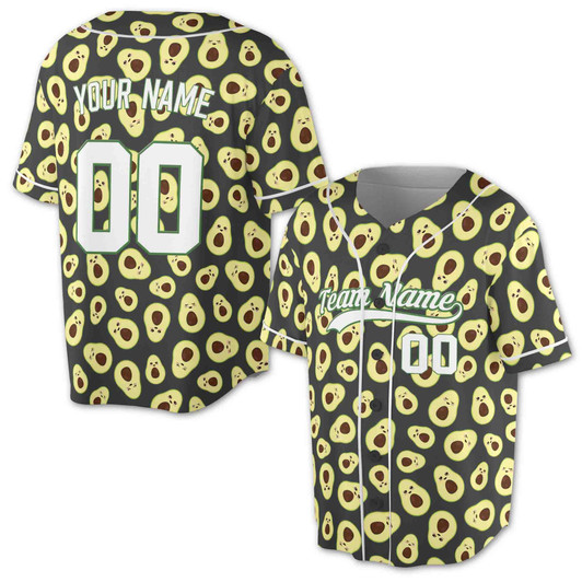 Custom Cute Avocado Pattern Baseball Jersey - Personalized Name & Number - Adult, Youth, Kid