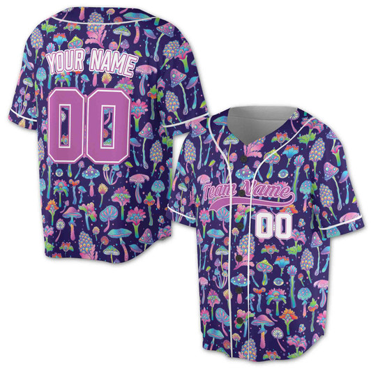 Custom Psychedelic Mushroom Magic Baseball Jersey - Personalized Name & Number - Adult, Youth, Kid