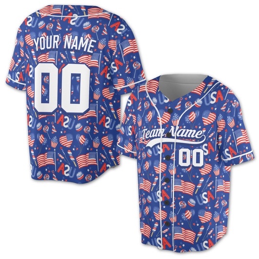 Custom Camo USA Flag Military Baseball Jersey - Personalized Name & Number - Adult, Youth, Kid
