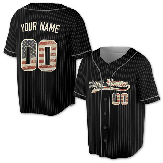 Custom Pinstripe US Flag Baseball Jersey - Personalized Name, Team & Number - Adult, Youth, Kid
