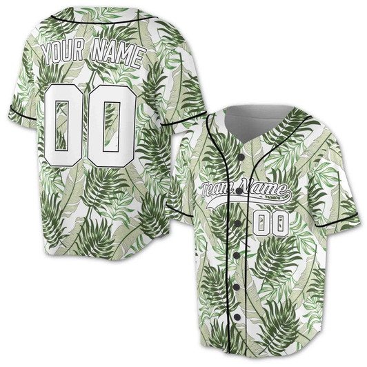 Custom Teal Tropical Leaf Baseball Jersey - Personalized Name, Team & Number - Adult, Youth, Kid