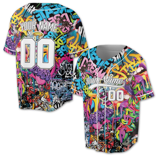 Custom Urban Graffiti Art Pattern Baseball Jersey - Personalized Name, Team Name & Number - Adult, Youth, Kid