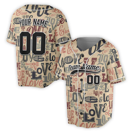 Custom Vintage Retro Love Typography Baseball Jersey - Personalized Name, Team Name & Number - Adult, Youth, Kid