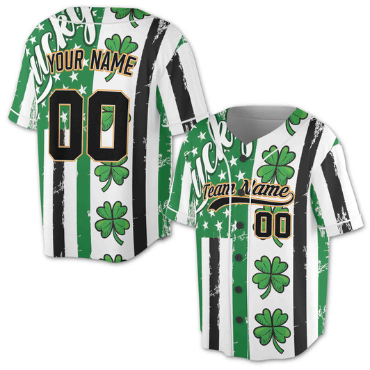 Custom St. Patrick's Day Lucky Clover Distressed Flag Baseball Jersey - Personalized Name, Team Name & Number - Adult, Youth, Kid