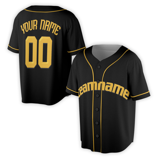 Custom Black Gold Baseball Jersey - Personalized Name, Team Name & Number - Adult, Youth, Kid